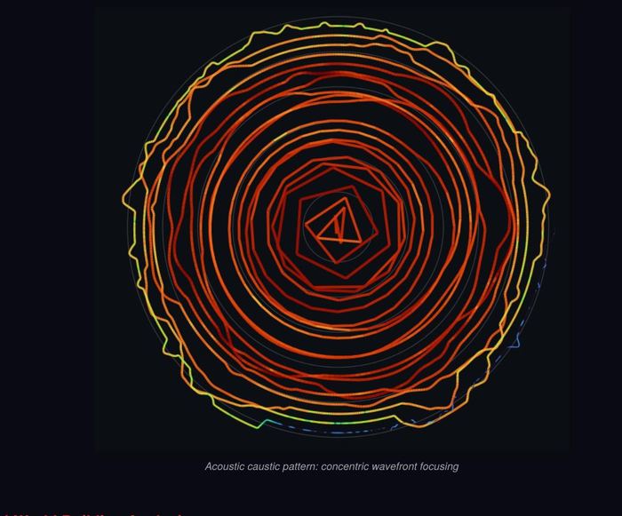 Acoustic caustic pattern showing concentric wavefront focusing
